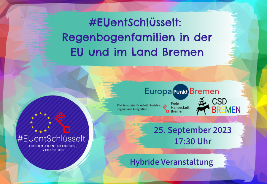 Veranstaltungsvisual #EUentSchlüsselt: Regenbogenfamilien in der EU und um Land Bremen
